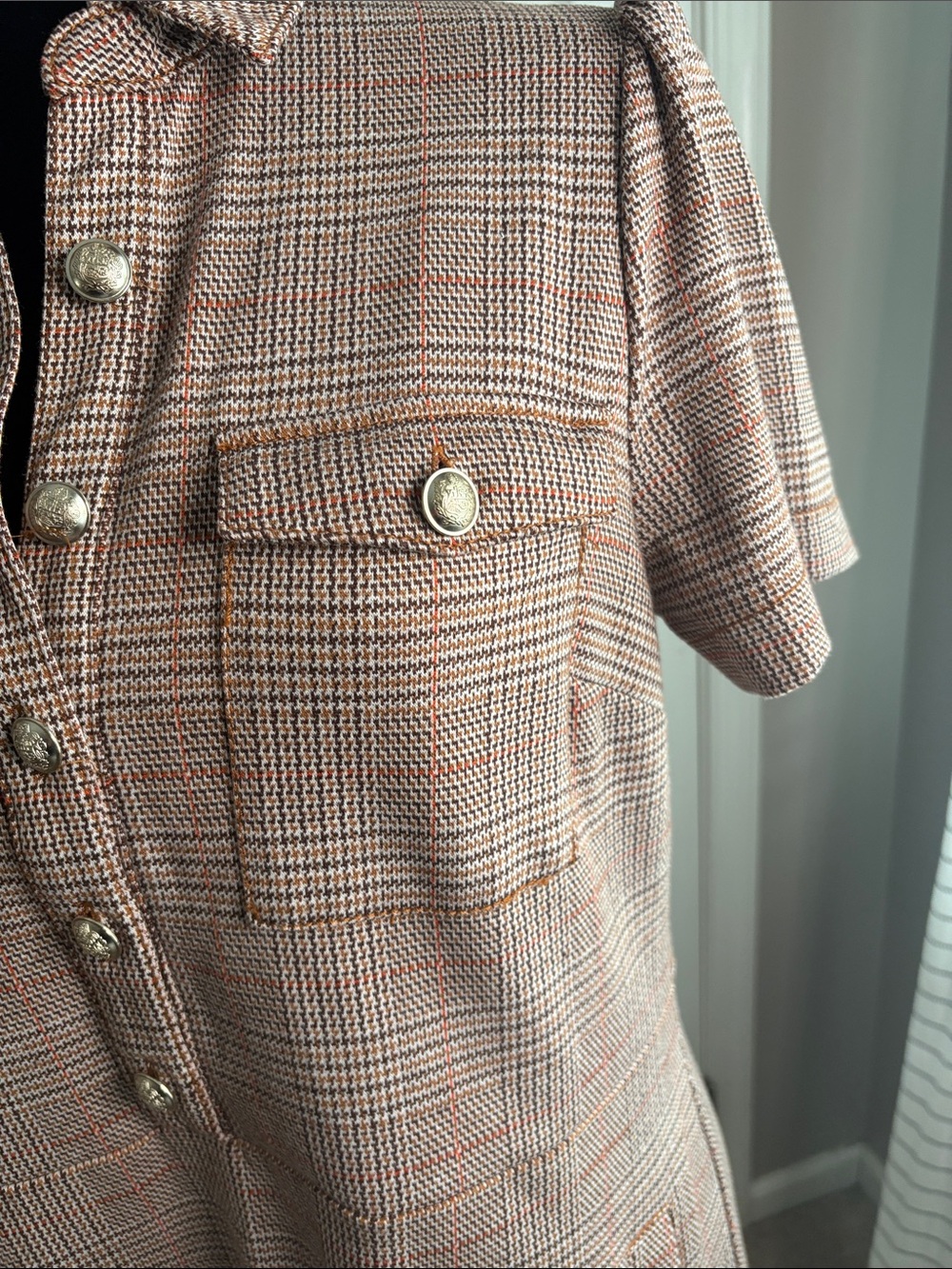 LOFT Brown and Rust Plaid Short Sleeve Button Dress - Picture 4 of 13